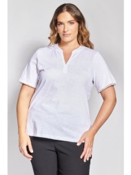 βαμβακερό t-shirt με v λαιμόκοψη και κροσέ λεπτομέρεια στα μανίκια