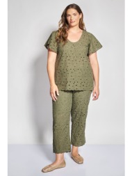 cropped βαμβακερό παντελόνι σε σχέδιο broderie