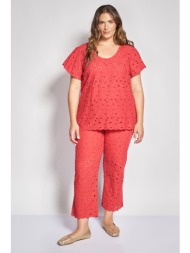 cropped βαμβακερό παντελόνι σε σχέδιο broderie