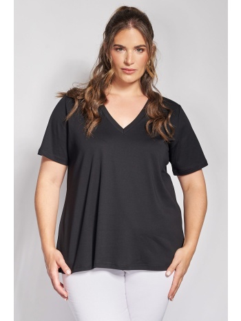 t-shirt μονόχρωμο με v από μερσεριζέ βαμβάκι