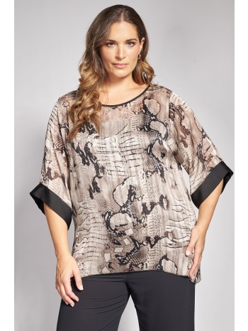 bραδινή μπλούζα με snake print και σατινέ τελείωμα