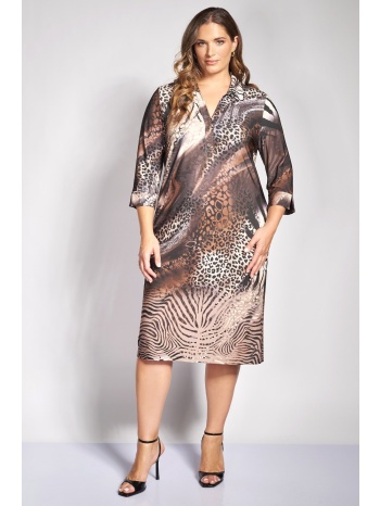 μίντι φόρεμα animal print με γιακά