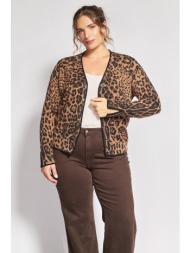 ζακέτα πλεκτή animal print με v λαιμόκοψη