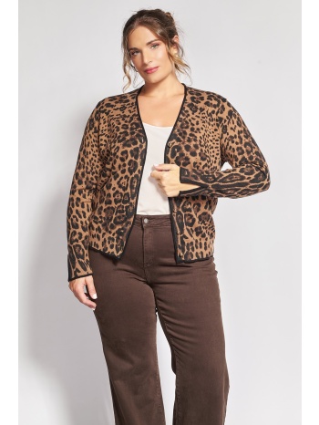 ζακέτα πλεκτή animal print με v λαιμόκοψη