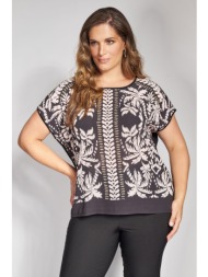 μπλούζα με ψηφιακό tropical print και μονόχρωμη πλάτη