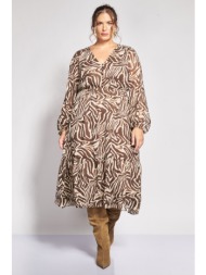 φόρεμα midi σιφόν σε animal print με βολάν