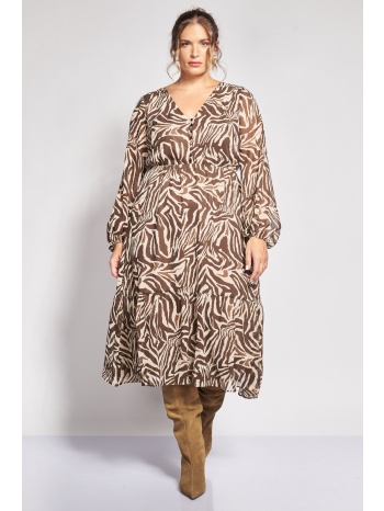 φόρεμα midi σιφόν σε animal print με βολάν