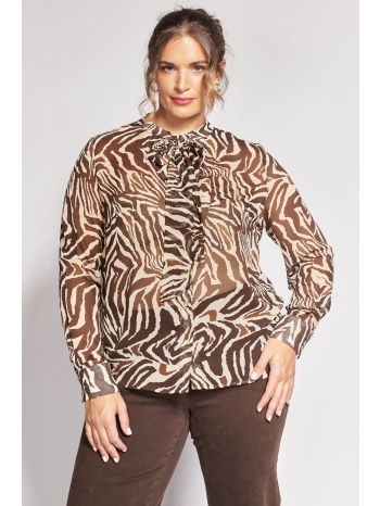 πουκάμισο σιφόν σε animal print με γραβάτα