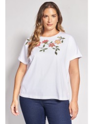 t-shirt βαμβακερό με κεντητά λουλούδια