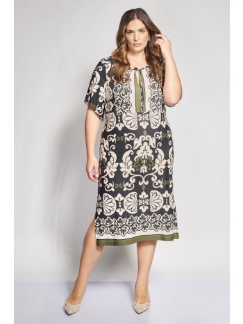 midi boho φόρεμα με ethnic εμπριμέ με δέσιμο. - μαύρο σε προσφορά