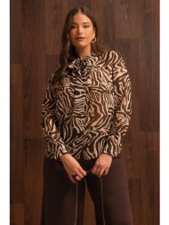πουκάμισο σιφόν σε animal print με γραβάτα - καφέ
