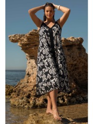 αέρινο φόρεμα με botanical εμπριμέ και colorblock στοιχεία - μαύρο