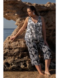 παντελόνα cropped εμπριμέ φλοράλ μπαρόκ - μαύρο