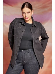 τζιν overshirt jacket σε άνετη γραμμή με διακοσμητικά στρας - ανθρακί