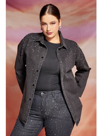 τζιν overshirt jacket σε άνετη γραμμή με διακοσμητικά στρας