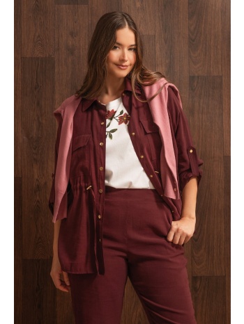 overshirt πουκαμίσα twill με ρυθμιζόμενο κορδόνι - μπορντω