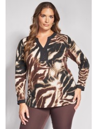 μπλούζα με αφηρημένο animal print και μεταλλικά κουμπιά - μαύρο