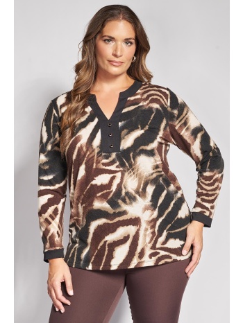 μπλούζα με αφηρημένο animal print και μεταλλικά κουμπιά 