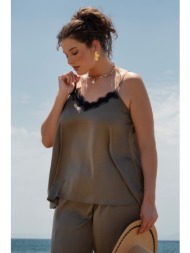 σατινέ lingerie τοπ με δαντέλα στη λαιμόκοψη - πούρο