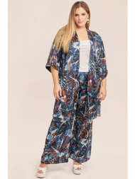 σατέν παντελόνα σε botanical print - μπλε