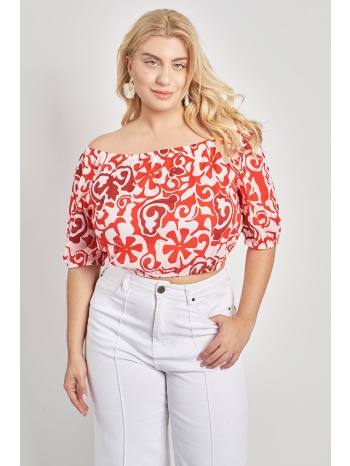 μπλούζα έξωμη βαμβακερή εμπριμέ boho - κόκκινο σε προσφορά