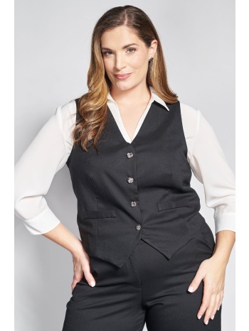 γιλέκο σε linen look με κουμπιά - μαύρο σε προσφορά