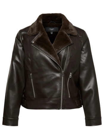 τζάκετ δερματίνης τύπου biker vero moda - καφέ