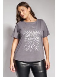 t-shirt με μεταλλιζέ αφηρημένο σχέδιο - γκρι