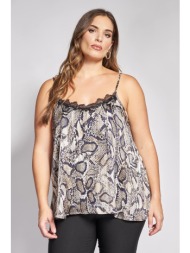 lingerie τοπ chiffon με snake print με λάμψη & δαντέλα - γκρι