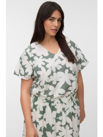 φλοράλ t-shirt με v από οργανικό βαμβάκι vero moda - χακί σε προσφορά