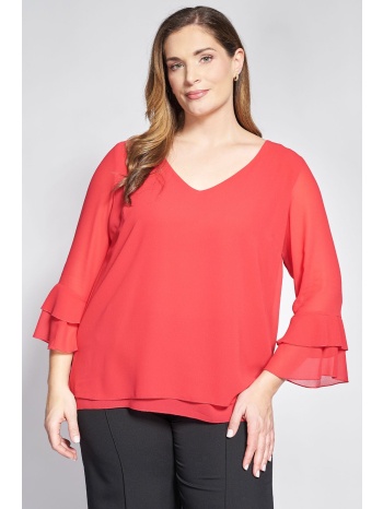 μπλούζα διπλής ζωρζέτας με βολάν στα μανίκια - κόκκινο σε προσφορά