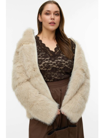 γούνινο τζάκετ cropped με ψηλό λαιμό vero moda - μπεζ σε προσφορά