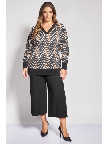 cropped κρεπ παντελόνα wide leg - μαύρο