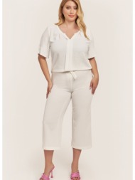 παντελόνα cropped κρεπ με ζωνάκι