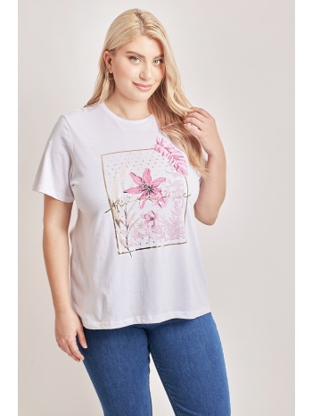 t-shirt βαμβακερό με στάμπα φλοράλ και foil