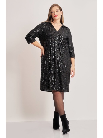 φόρεμα παγιέτα με κουφόπιετα και γιακά σε προσφορά