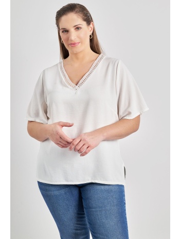 μπλούζα washed ανάγλυφο με κροσέ στο v σε προσφορά