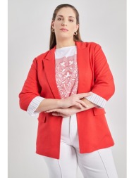 ανοιχτό μπλέιζερ σύμμεικτο λινό και ριγέ λεπτομέρεια