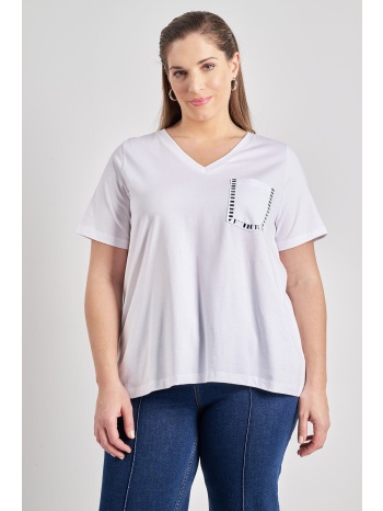 βαμβακερό t-shirt με v και τρουκς στο τσεπάκι σε προσφορά