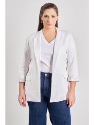 ανοιχτό μπλέιζερ σύμμεικτο λινό και ριγέ λεπτομέρεια