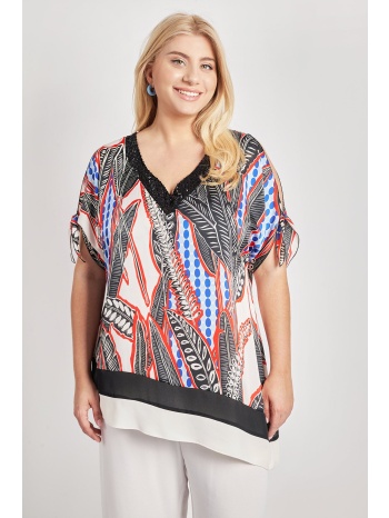 βραδινή μπλούζα σατέν εμπριμέ ασύμμετρη σε προσφορά