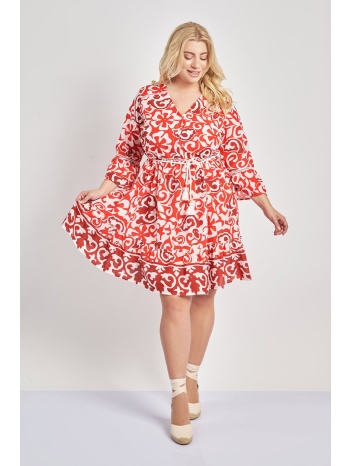 φόρεμα βαμβακερό εμπριμέ boho με ζωνάκι σε προσφορά