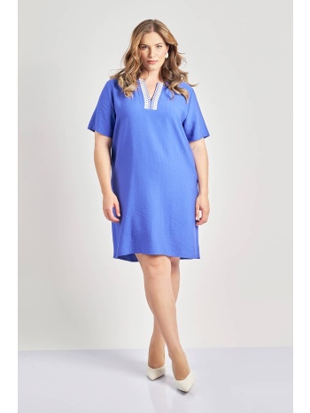 φόρεμα με κροσέ στο v όψη λινό σε προσφορά