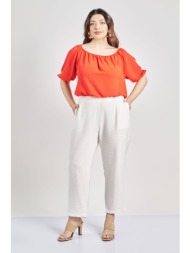 peg παντελόνι όψη λινό με κροσέ λεπτομέρειες