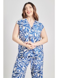 μπλούζα εμπριμέ floral σε όψη λινό