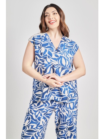 μπλούζα εμπριμέ floral σε όψη λινό σε προσφορά