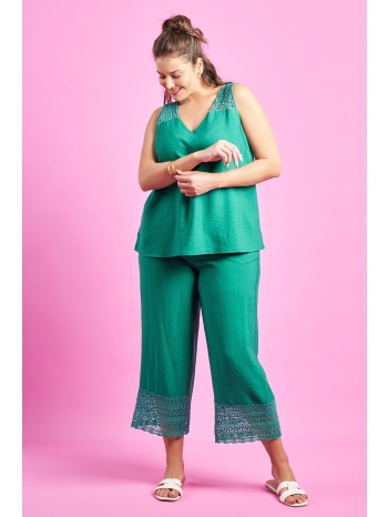 prbt παντελόνα cropped με δαντέλα όψη λινό σε προσφορά