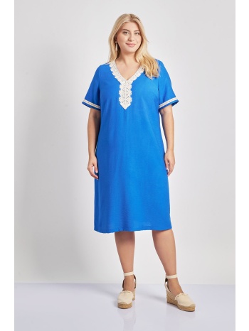 φόρεμα μίντι σε όψη λινού με λεπτομέρειες κροσέ δαντέλας σε προσφορά