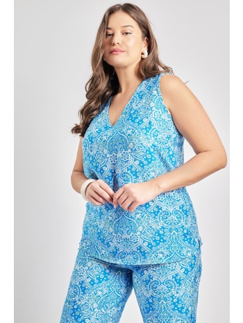 αμάνικο τοπ εμπριμέ λαχούρια όψη λινό σε προσφορά