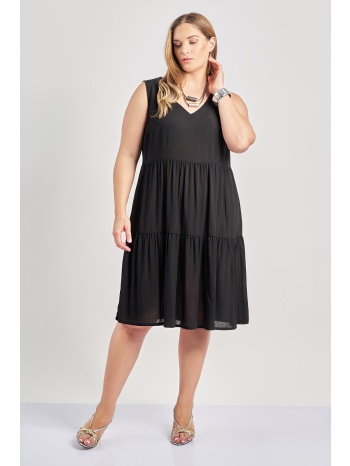 αμάνικο μίντι γκοφρέ φόρεμα βισκόζη με βολάν σε προσφορά